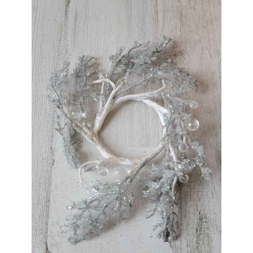 Mini white silver snow tree‎ wreath ornament Xmas decor